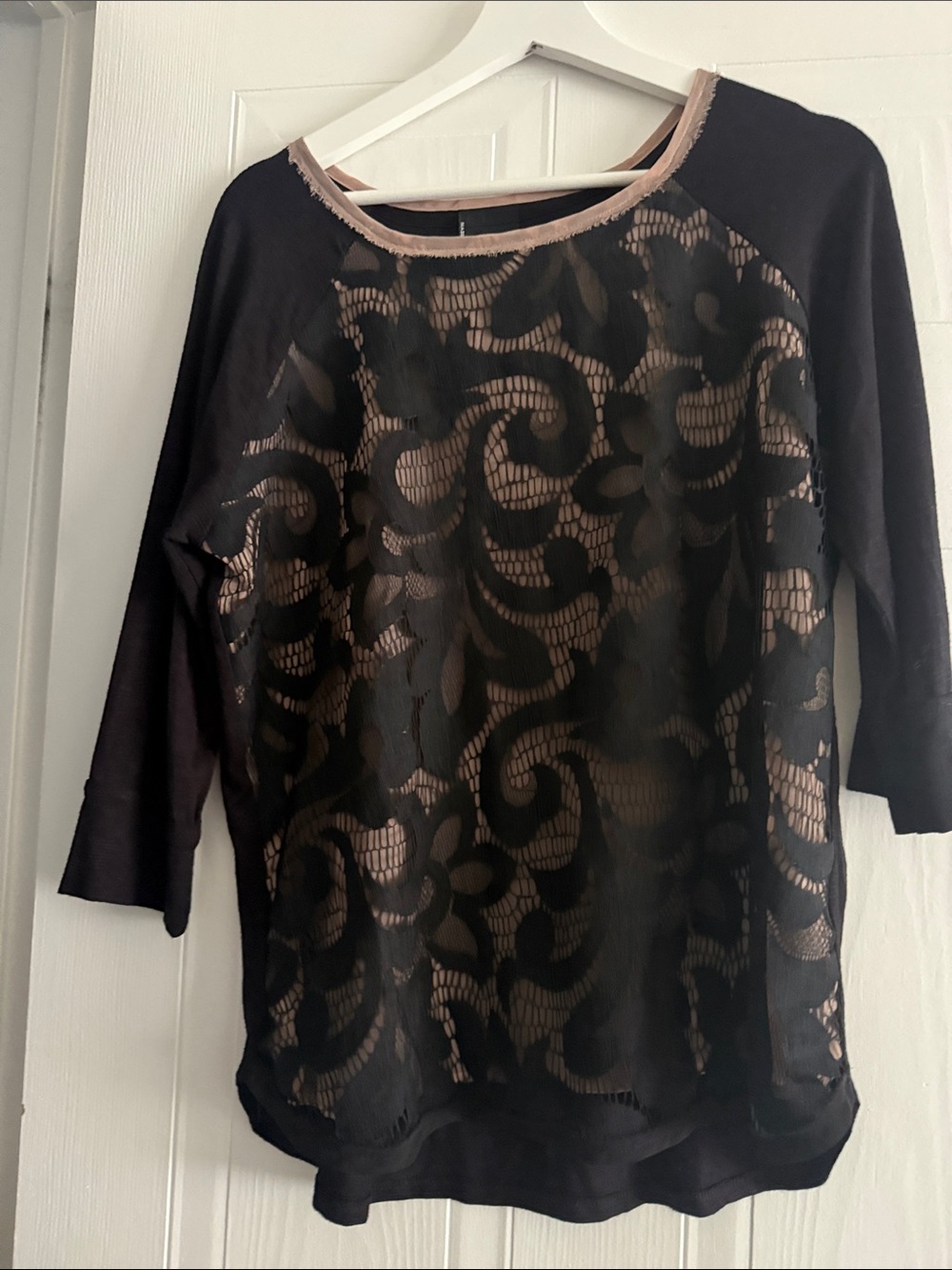 Black Lace Overlay Women's Top - Anthropologie Sz m
